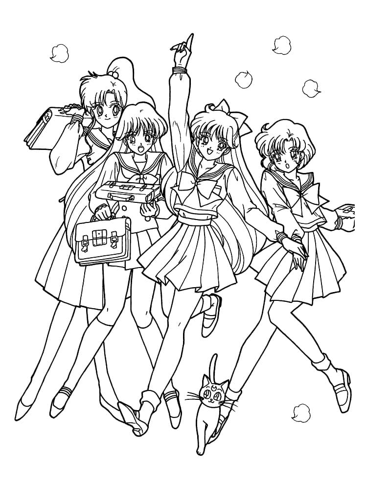 Anime-piger fra Sailor Moon Tegninger til Farvelægning