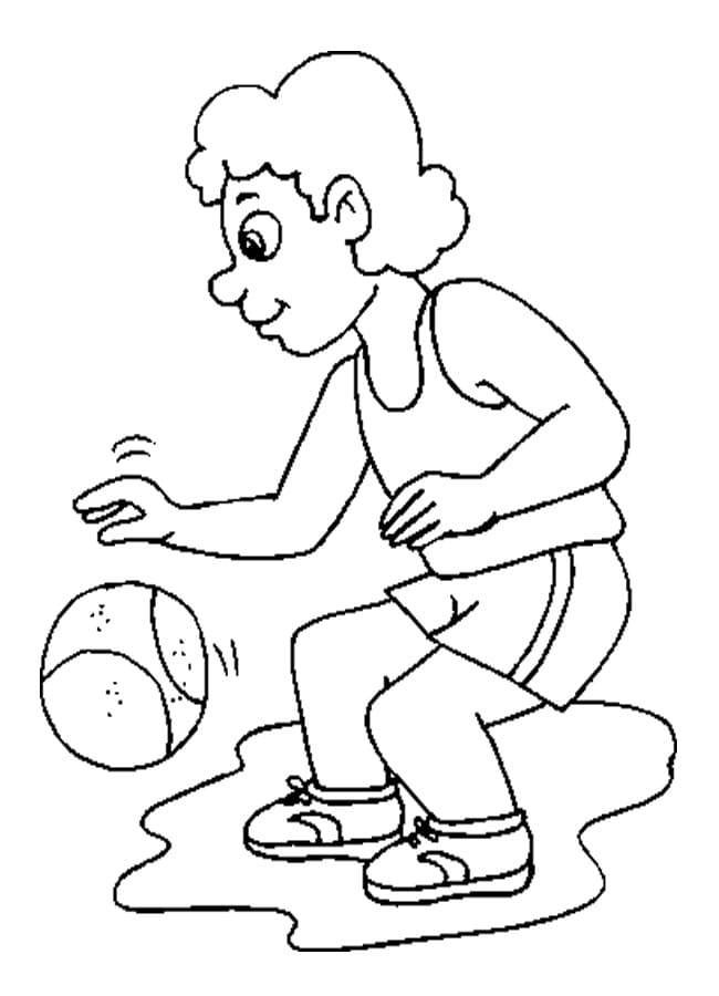 Basketballspiller Med Bold Tegninger til Farvelægning