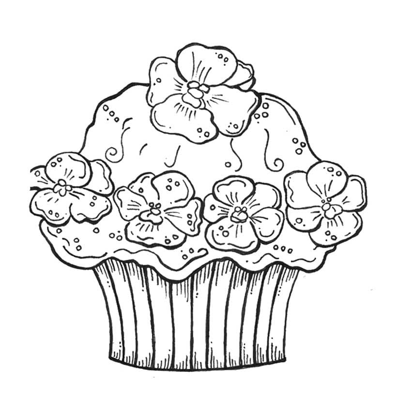 Blomster på Cupcake Tegninger til Farvelægning