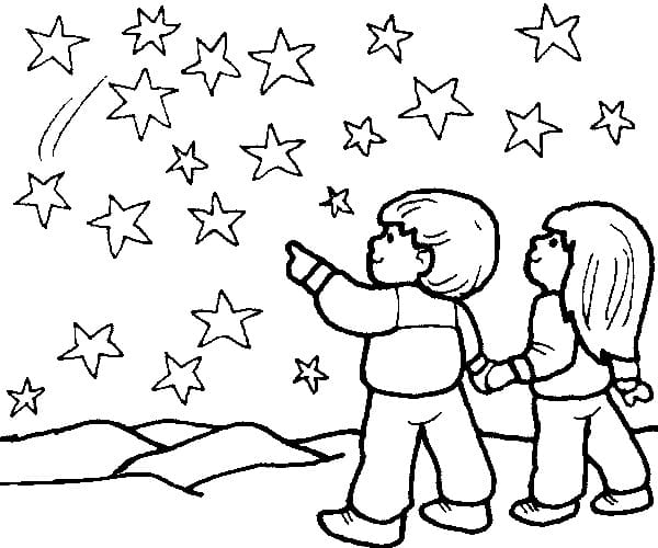 Børn Kigger Med Stjerner Tegninger til Farvelægning