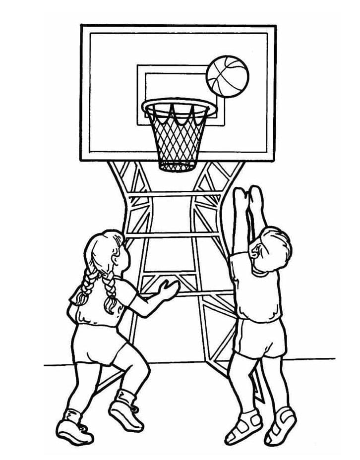 Børn Spiller Basketball Tegninger til Farvelægning