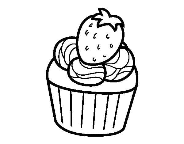 Cupcake med et jordbær Tegninger til Farvelægning