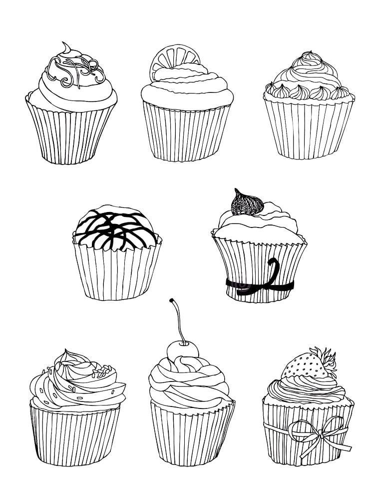 Cupcakes gratis printbare Tegninger til Farvelægning