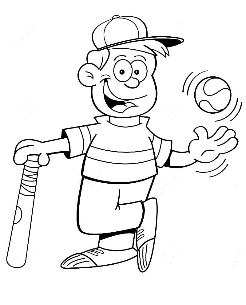 Dreng Med Baseball Tegninger til Farvelægning