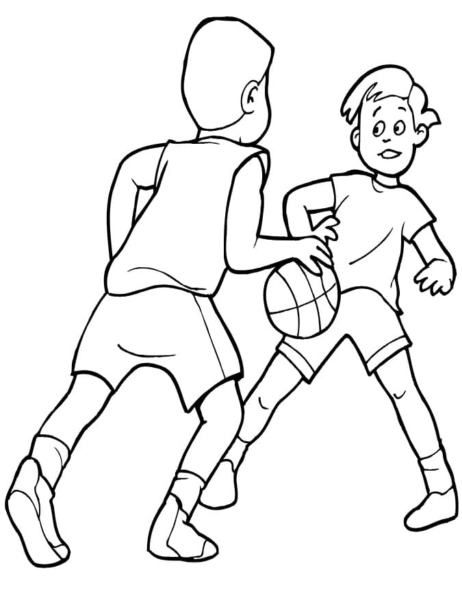 Drenge Spiller Basketball Tegninger til Farvelægning