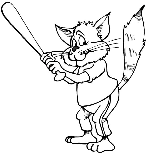 En Kat Spiller Baseball Tegninger til Farvelægning