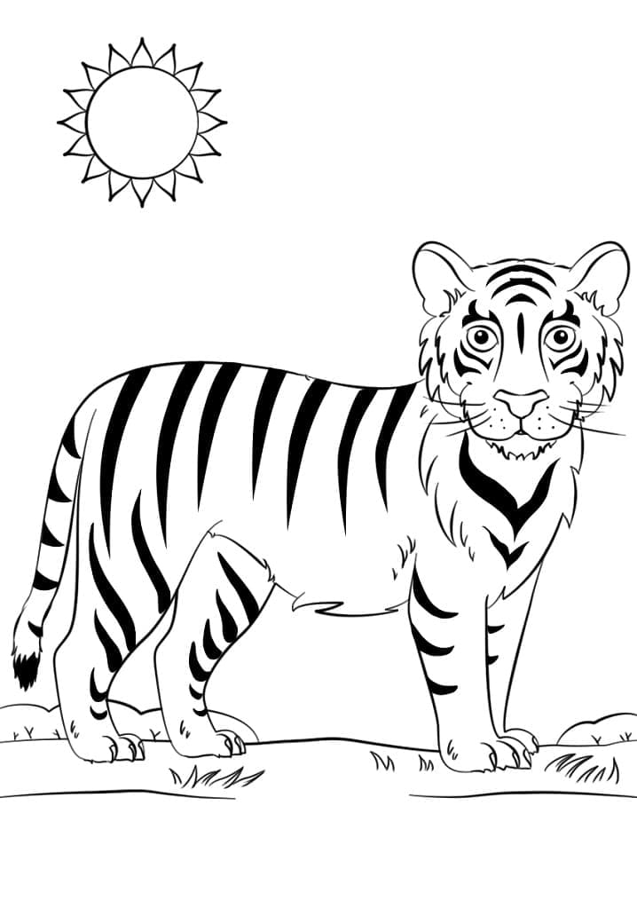 En Sød Tiger Med Sol Tegninger til Farvelægning