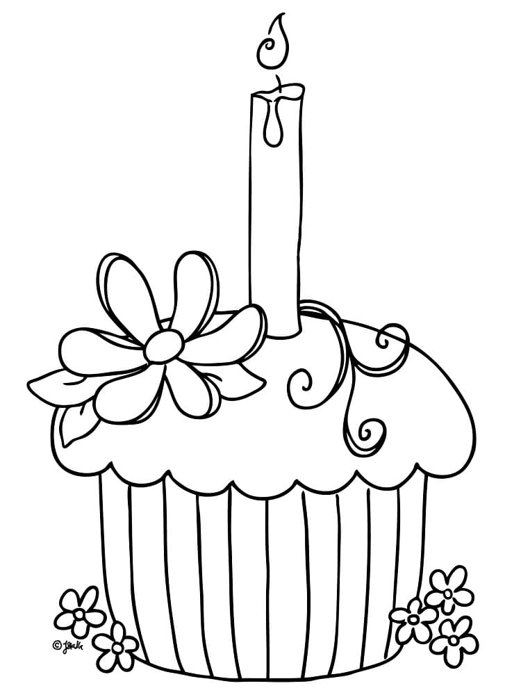 Et stearinlys på cupcake Tegninger til Farvelægning