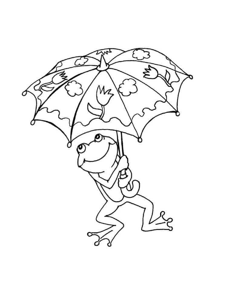 Frø Med Paraply Tegninger til Farvelægning