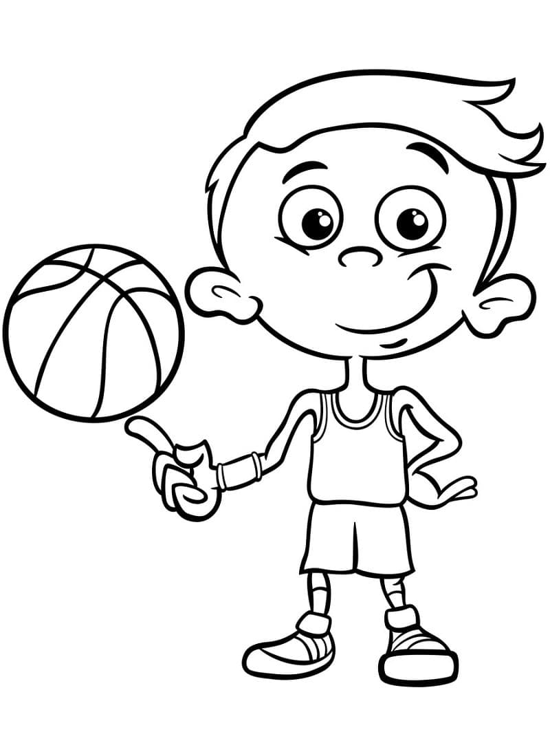 Glad Dreng Med Basketballbold Tegninger til Farvelægning
