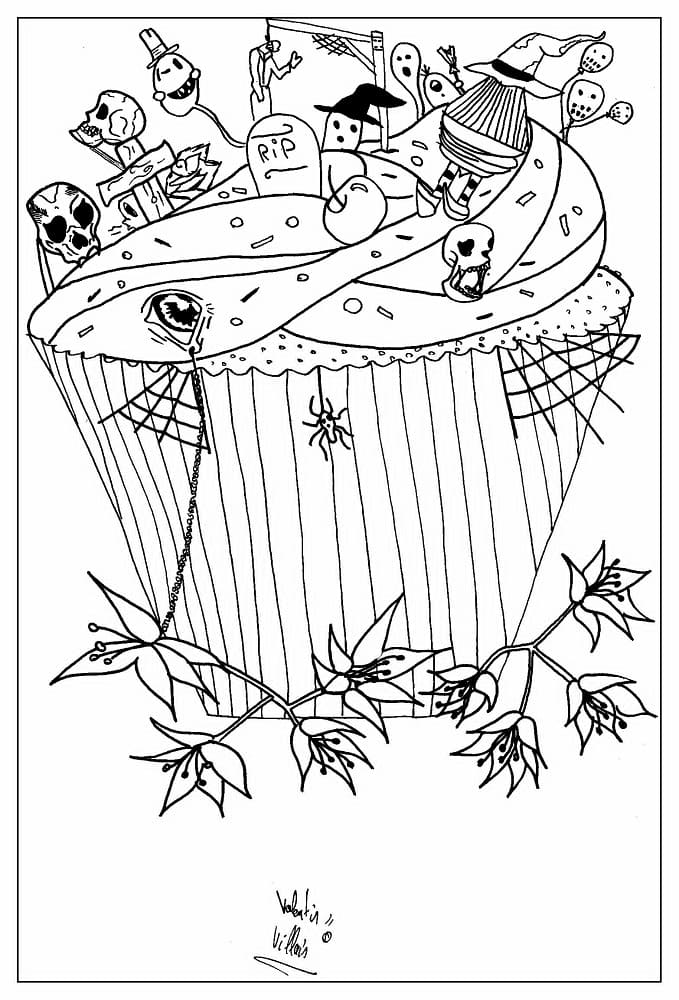 Halloween Cupcake Tegninger til Farvelægning