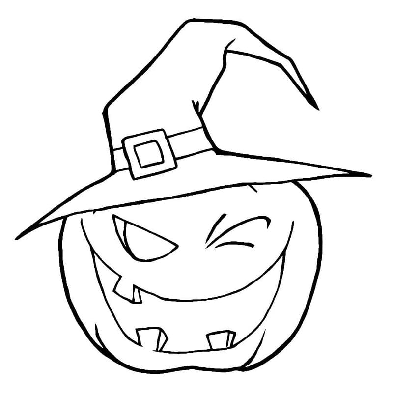 Halloween græskar med heksehat Tegninger til Farvelægning