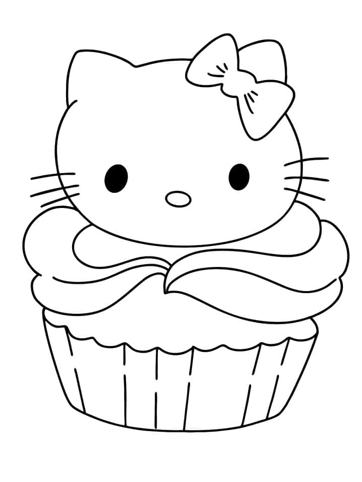 Hello Kitty på Cupcake Tegninger til Farvelægning