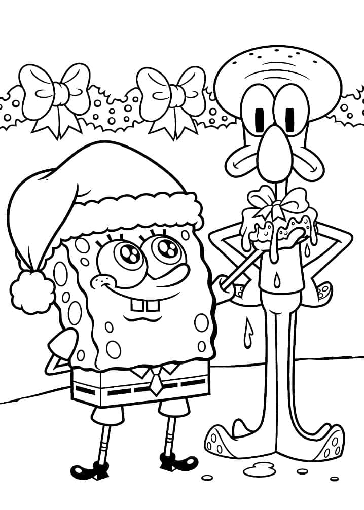 Juleblæksprutte Og Svampebob Tegninger til Farvelægning