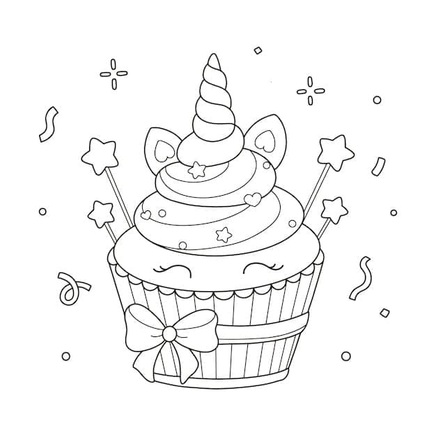 Kawaii Cupcake Tegninger til Farvelægning