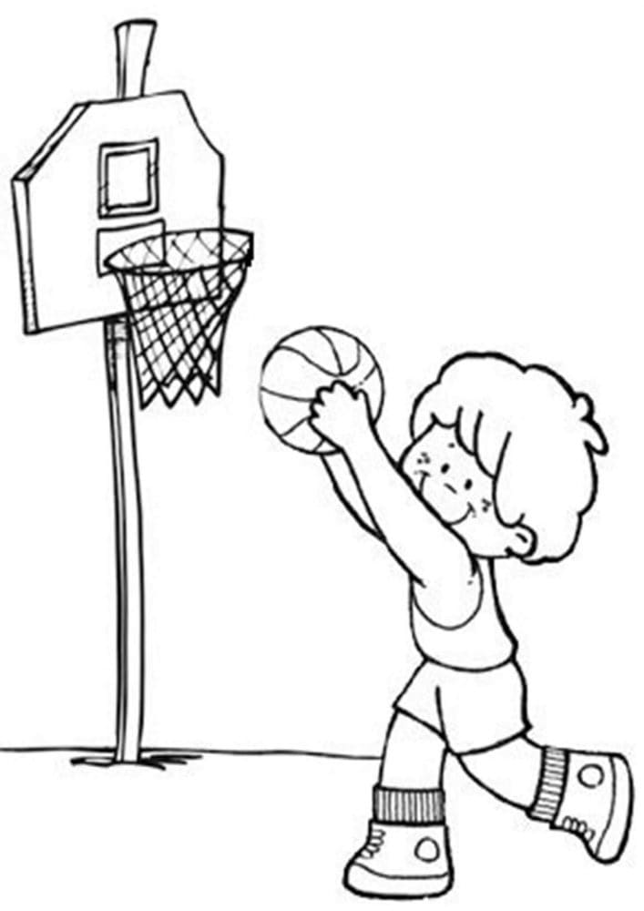 Lille Dreng Og Basketball Tegninger til Farvelægning