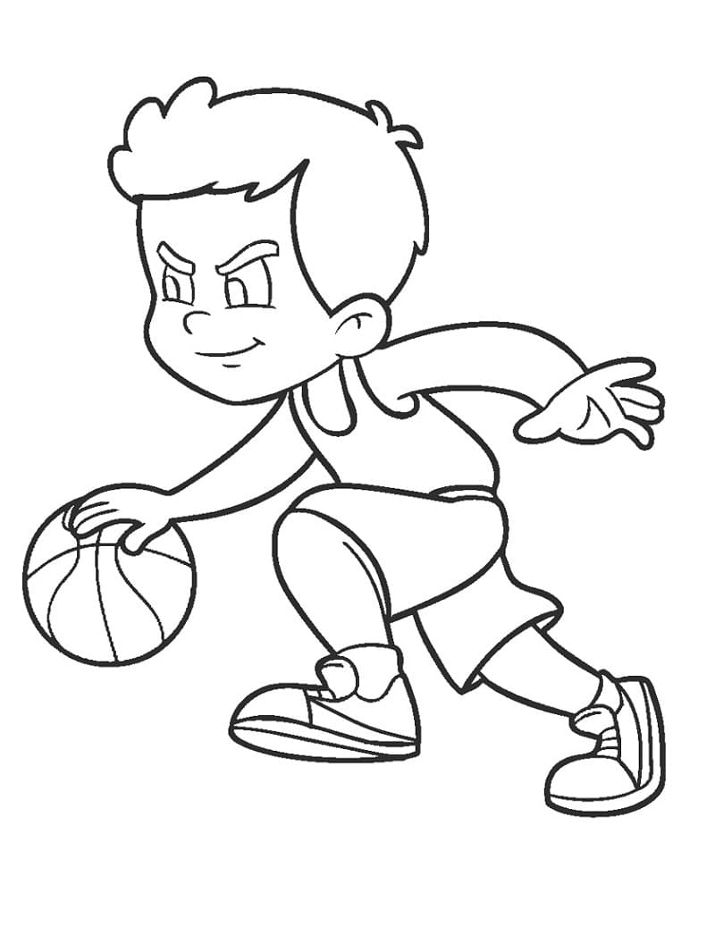 Lille Dreng Spiller Basketball Tegninger til Farvelægning
