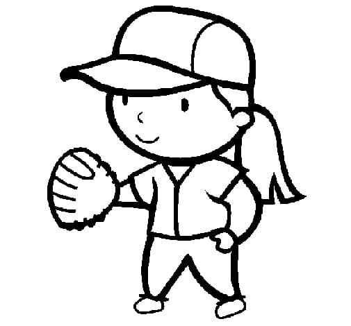 Lille Pige Spiller Baseball Tegninger til Farvelægning