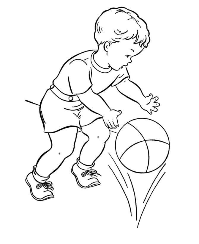 Little Boy with Basketball Ball Tegninger til Farvelægning