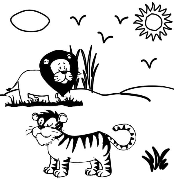 Løve Og Tiger Tegninger til Farvelægning