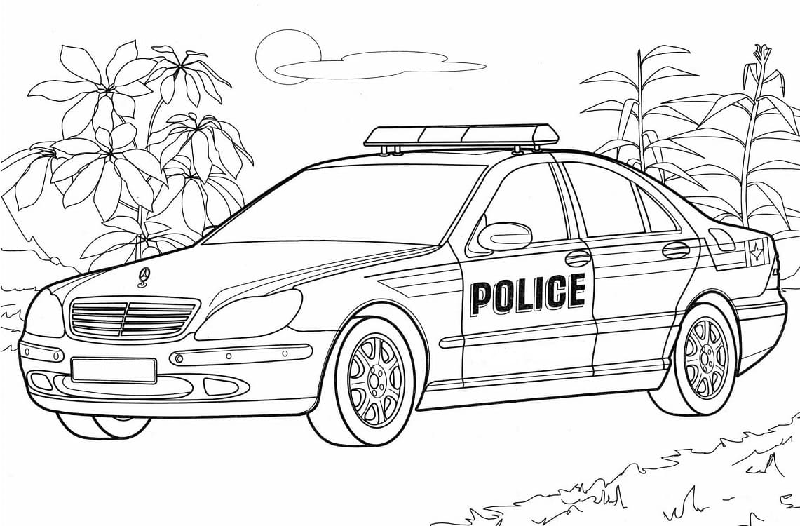 Mercedes Politibil Tegninger til Farvelægning