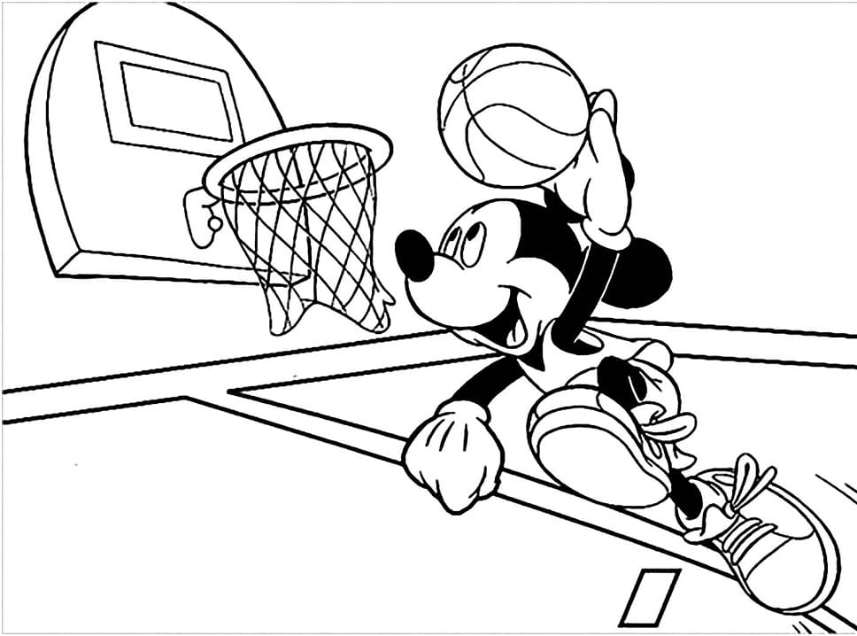 Mickey Mouse Playing Basketball Tegninger til Farvelægning