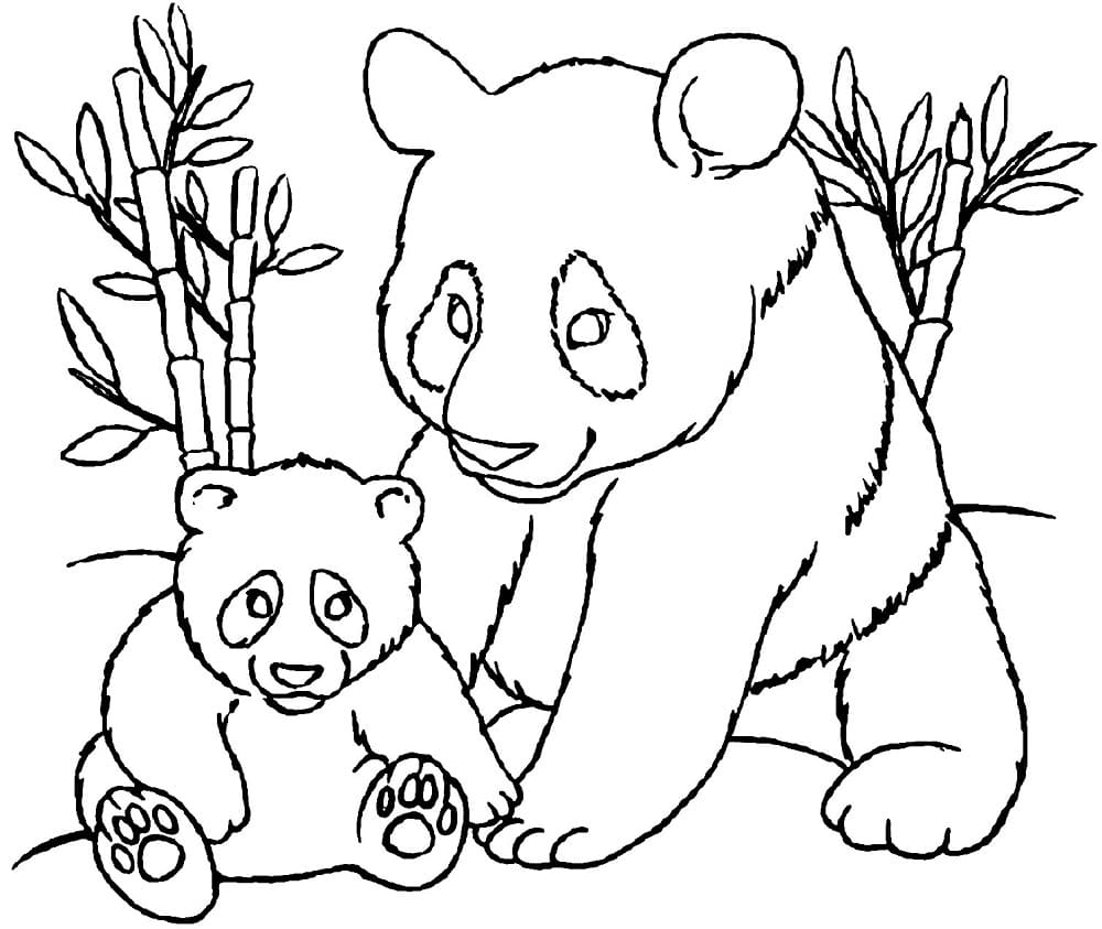 Mor og Baby Panda Tegninger til Farvelægning