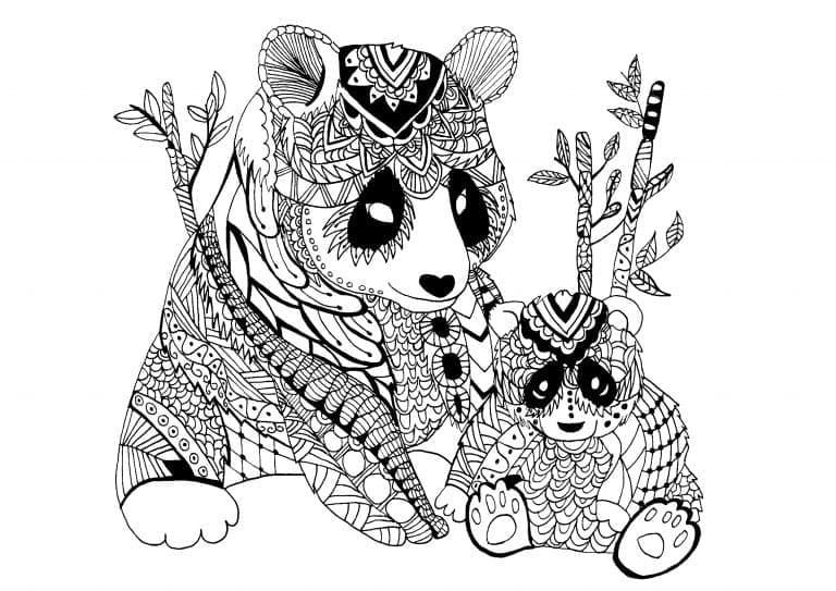 Mor Og Baby Panda Mandala Tegninger til Farvelægning