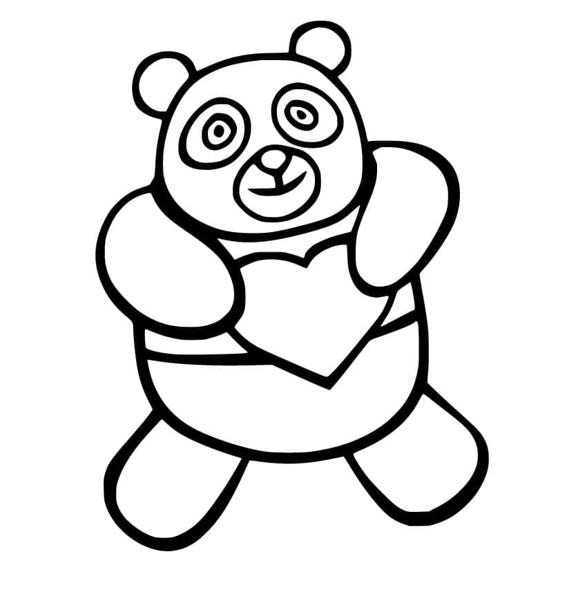 Panda Med Hjerte Tegninger til Farvelægning