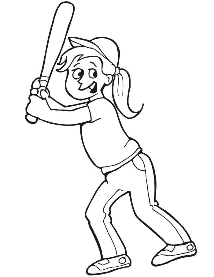 Pige Spiller Baseball Tegninger til Farvelægning