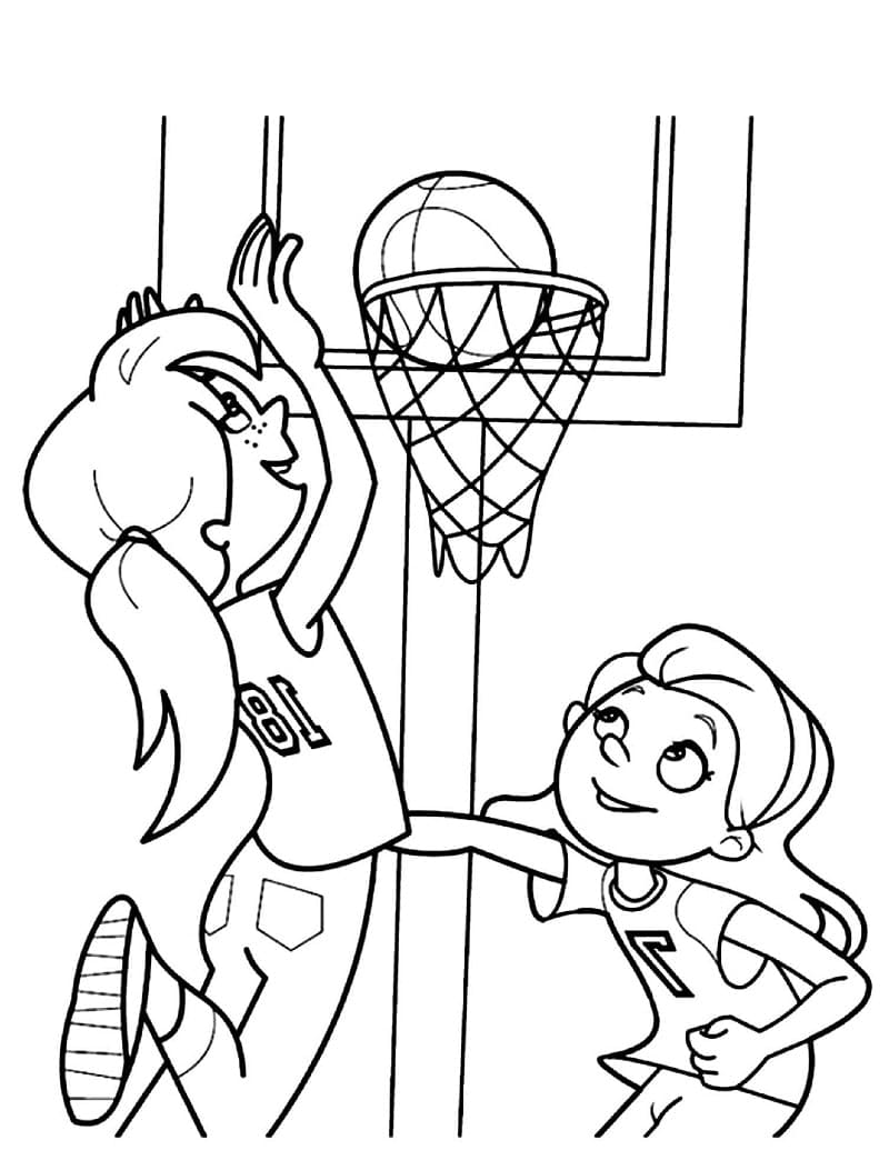 Piger Spiller Basketball Tegninger til Farvelægning