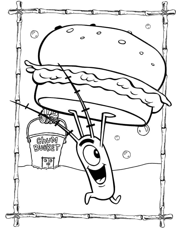 Plankton Med En Hamburger Tegninger til Farvelægning