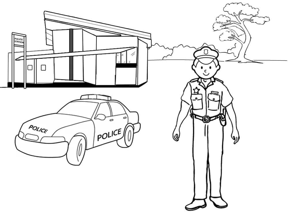 Politibetjent Og Politibil Tegninger til Farvelægning