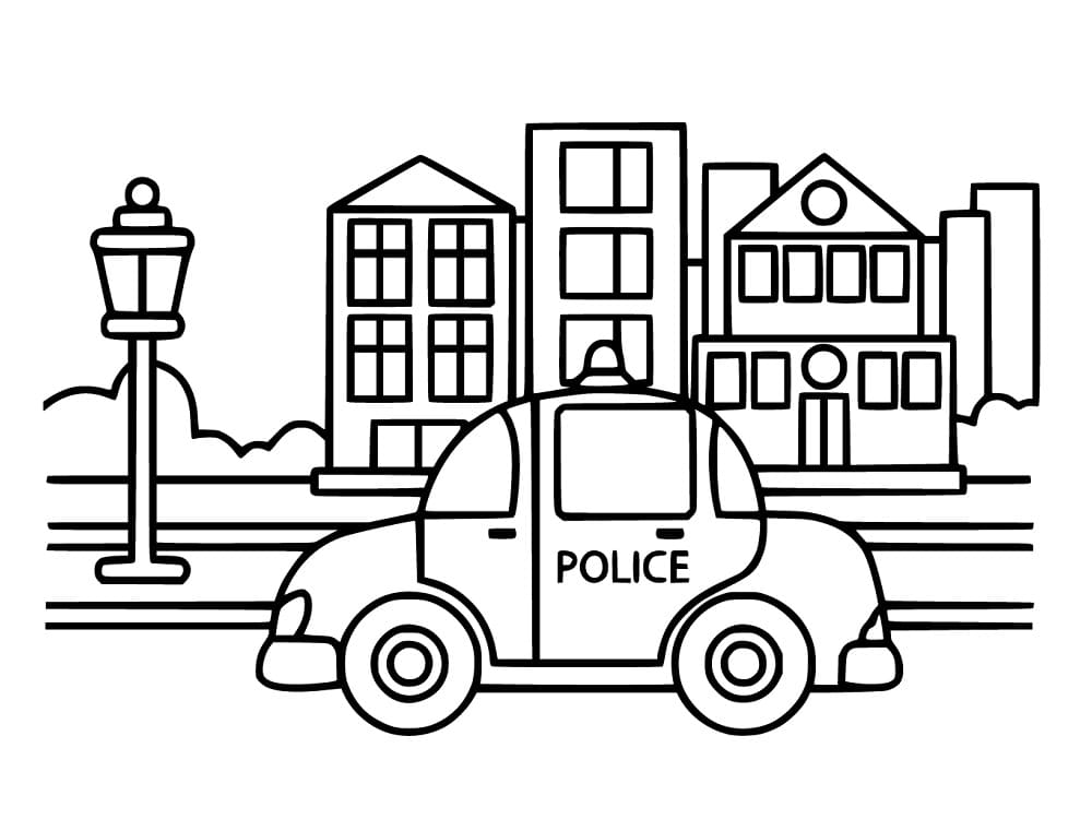 Politibil I Byen Tegninger til Farvelægning