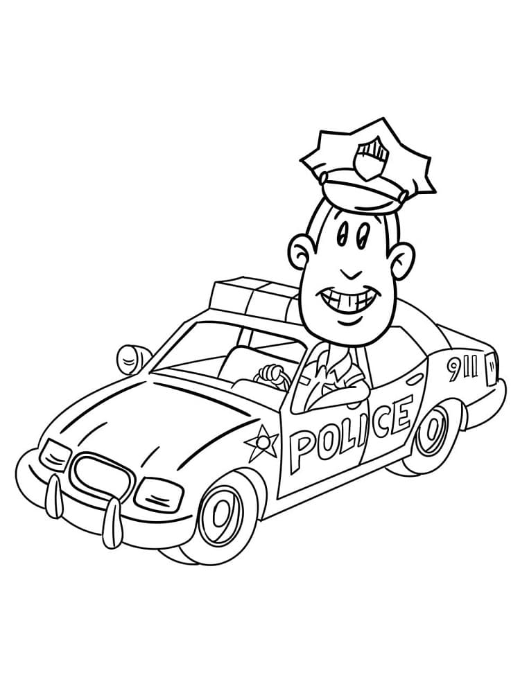 Politimand I Politibil Tegninger til Farvelægning