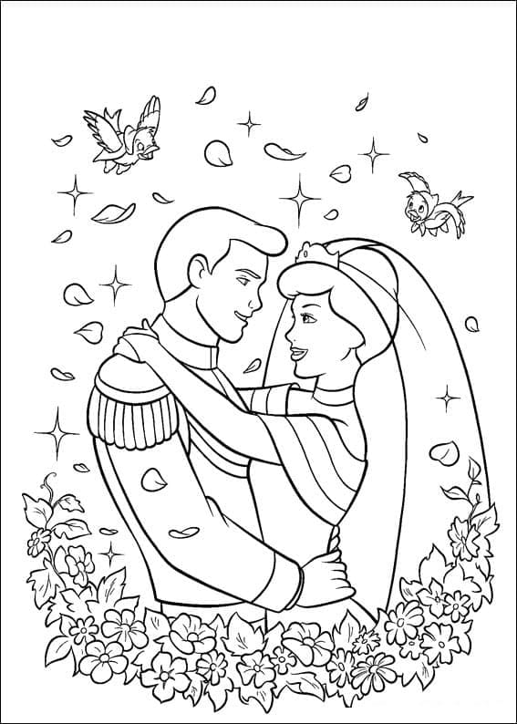 Prinsesse Askepot og Prinses Bryllup Tegninger til Farvelægning