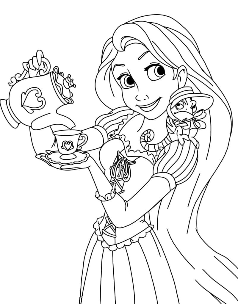 Prinsesse Rapunzel Drikker Te Tegninger til Farvelægning