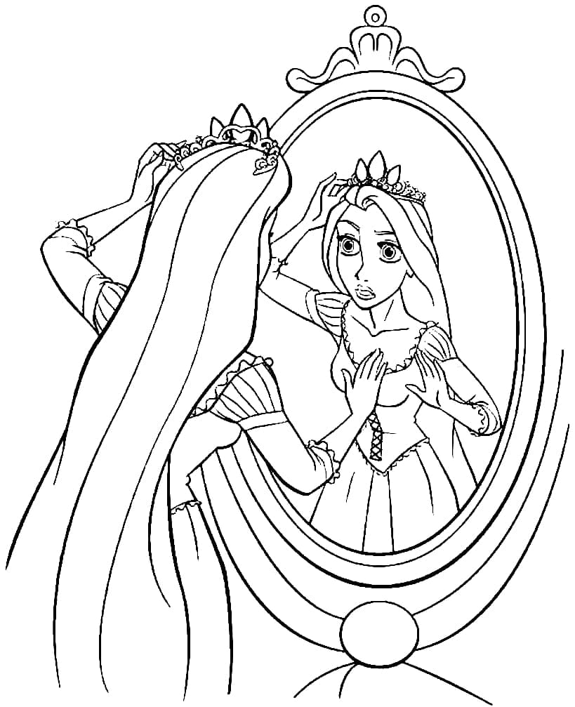 Prinsesse Rapunzel i Spejlet Tegninger til Farvelægning