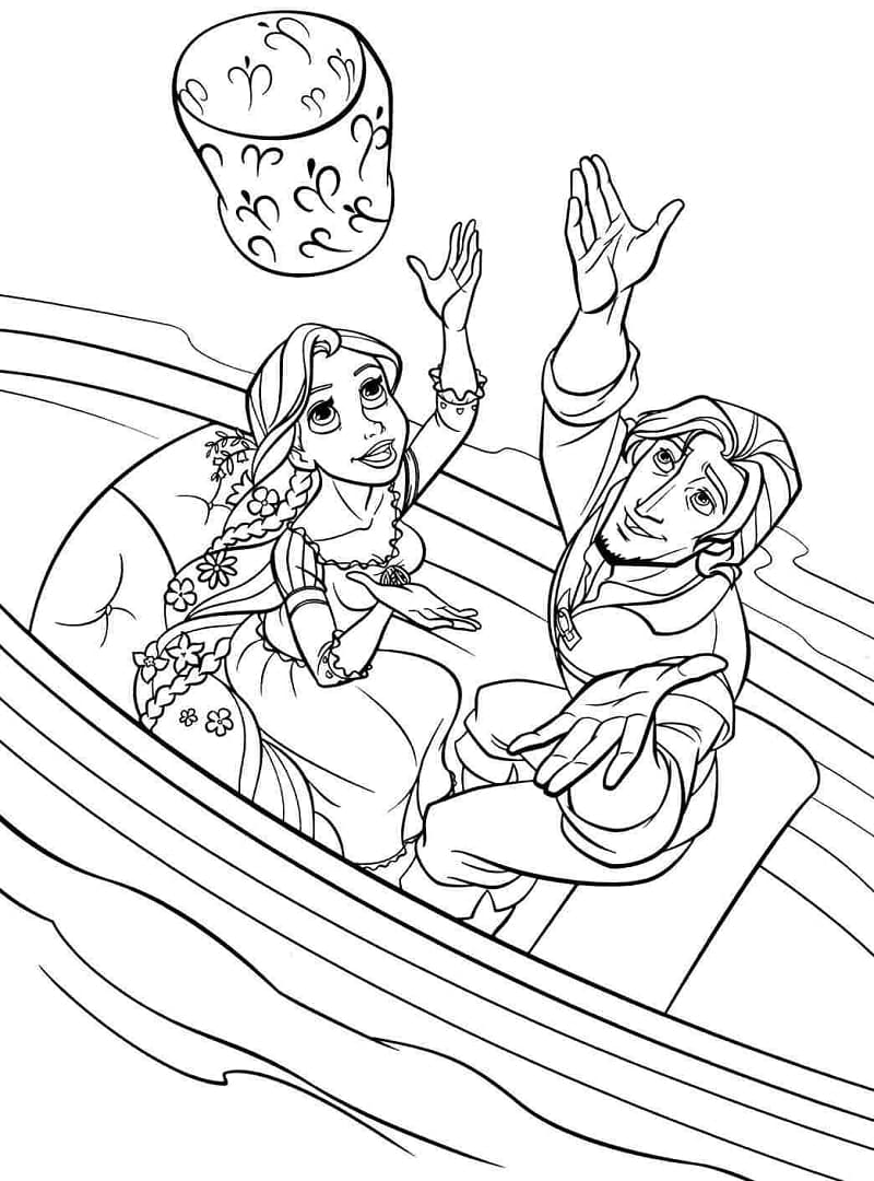 Prinsesse Rapunzel og Flynn Rider Tegninger til Farvelægning