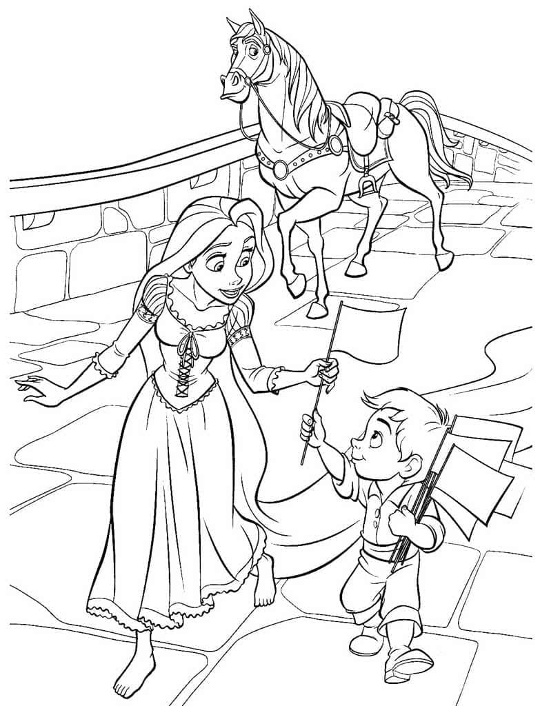 Prinsesse Rapunzel Og Lille Dreng Tegninger til Farvelægning