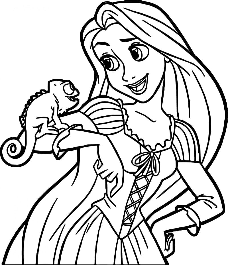 Prinsesse Rapunzel Og Pascal Tegninger til Farvelægning