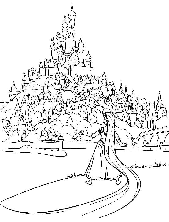Prinsesse Rapunzel Og Slottet Tegninger til Farvelægning