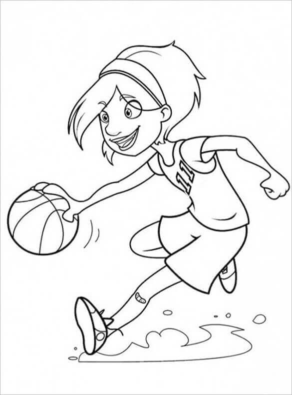 Sej Pige Spiller Basketball Tegninger til Farvelægning