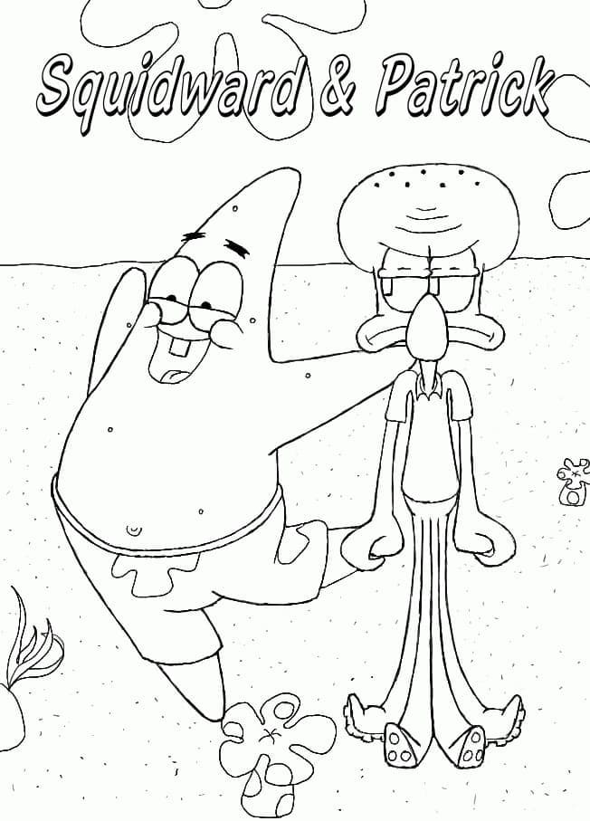 Sjove Patrick Star Og Squidward Tegninger til Farvelægning
