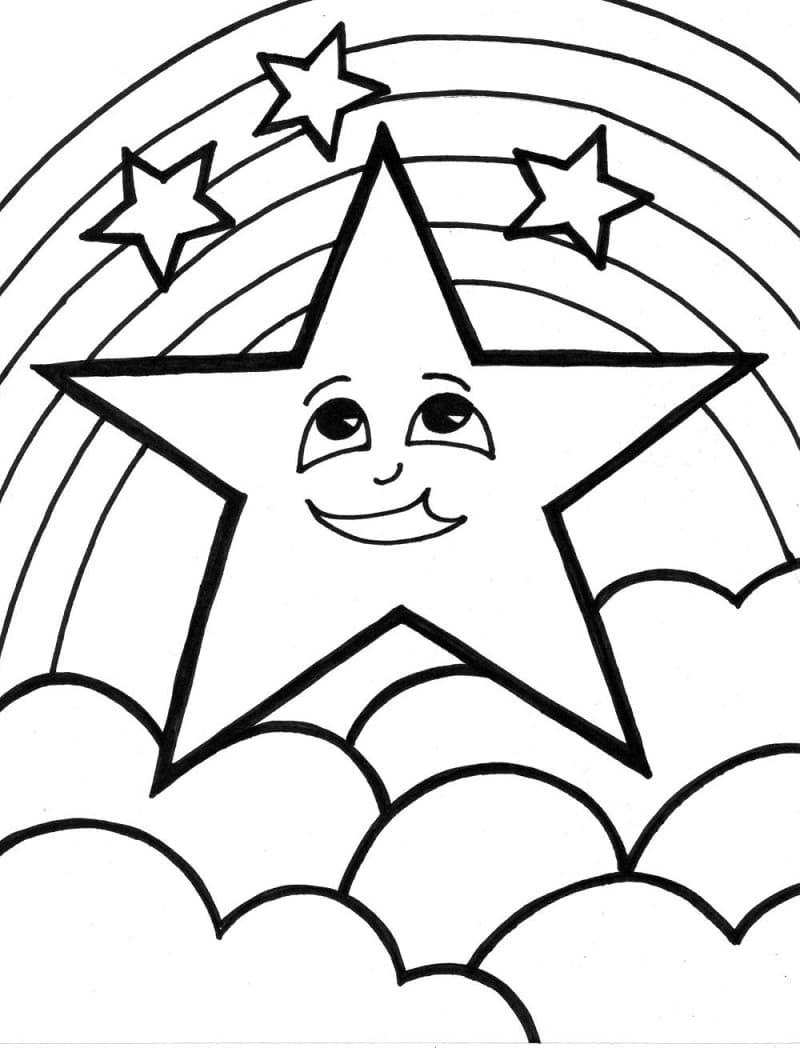 Smilende Stjerne Med Regnbue Tegninger til Farvelægning
