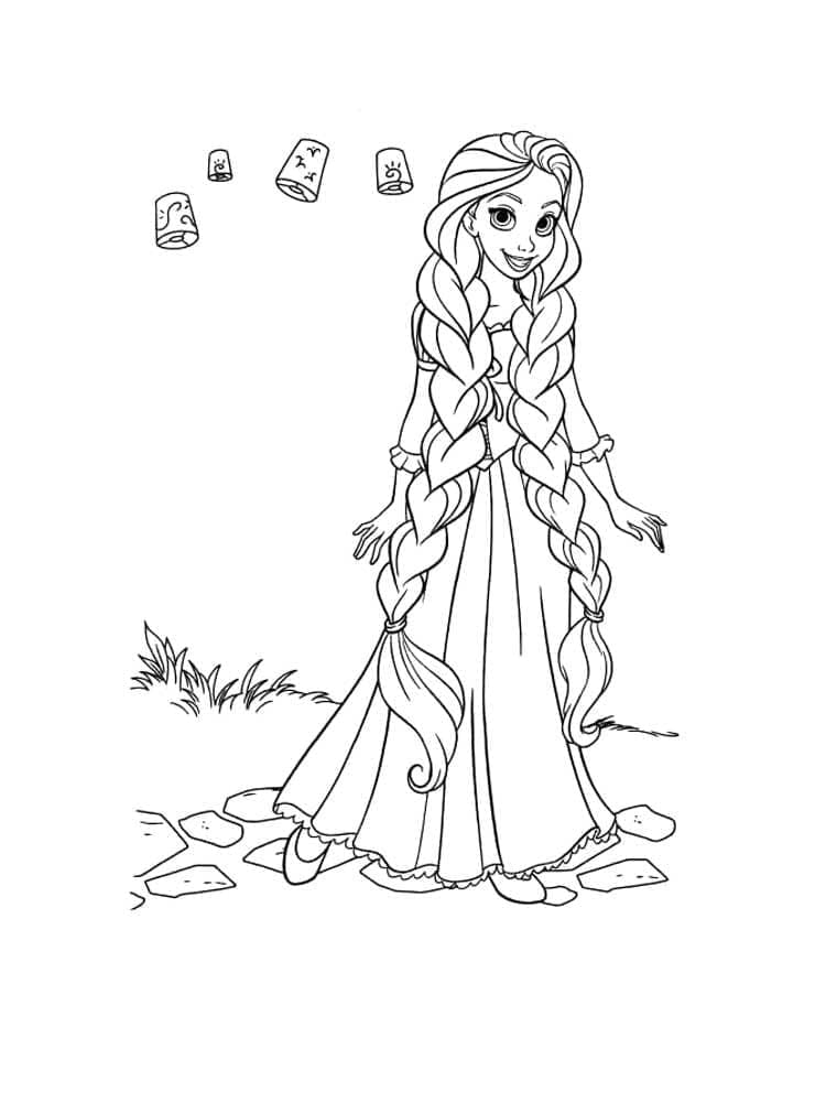 Smukke Princess Rapunzel Printbar Tegninger til Farvelægning