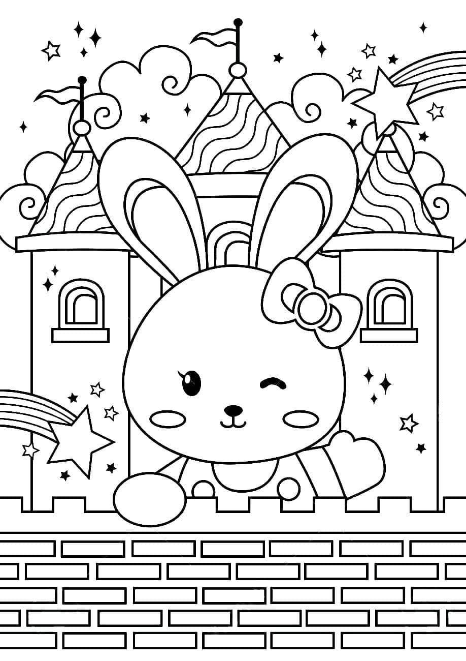 Sød kanin og slot Tegninger til Farvelægning