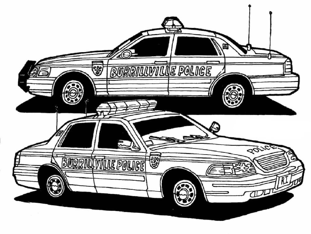 To Politibiler Tegninger til Farvelægning
