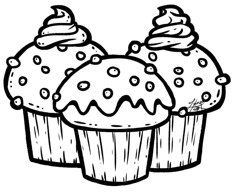 Tre cupcakes Tegninger til Farvelægning