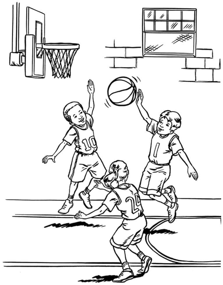 Tre Små Basketballspillere Tegninger til Farvelægning